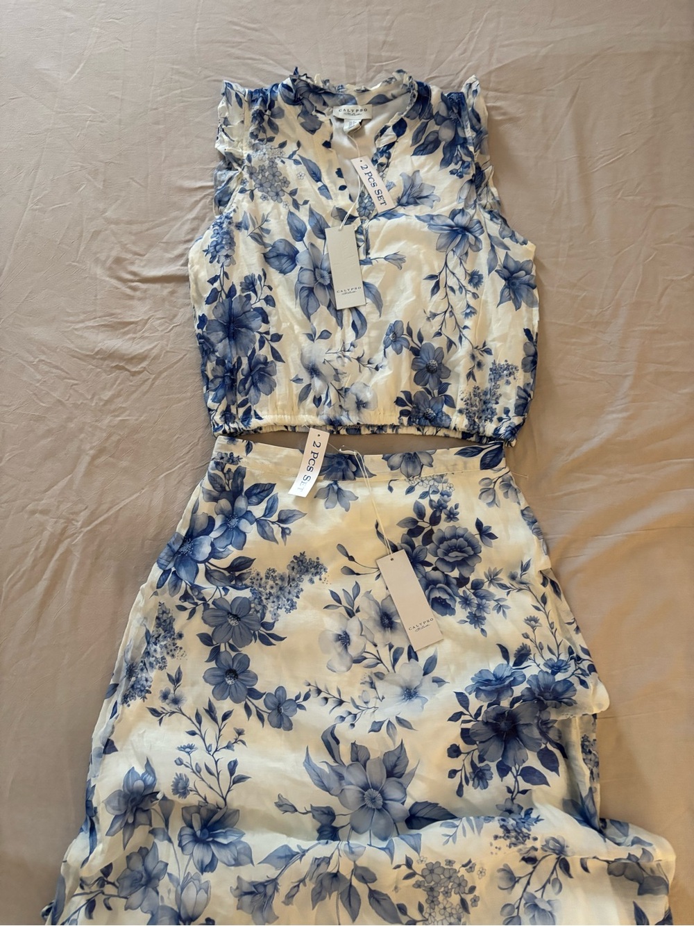 Calypso St. Barth White Maxi Dress with Blue Floral Print